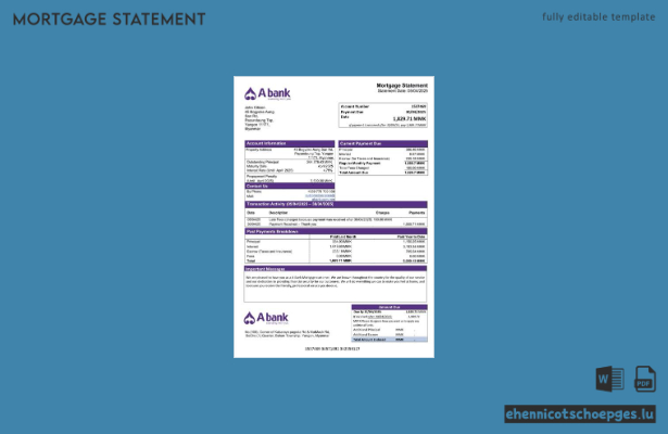 Myanmar A Bank Hypothekenabrechnung Word- und PDF-Beispielvorschau